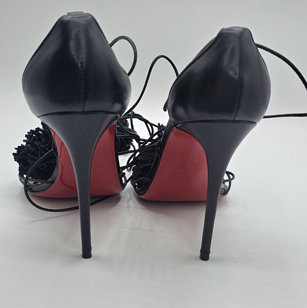 Elegant Black Women's Shoe with Pom-Pom Detail 37 1/2 Christian Louboutin - Picture 7 of 16